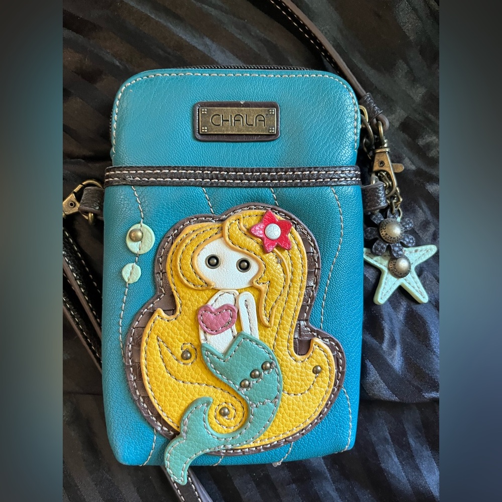 Chala Teal Blonde Mermaid Small Crossbody Bag with Two Pockets